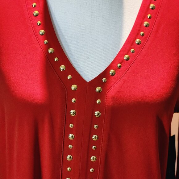 NWT- Red Blouse with Gold Studs - Picture 2 of 5
